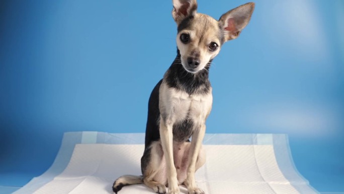 动物尿布，狗吸收垫横幅，宠物厕所，小狗尿尿布餐巾蓝色背景