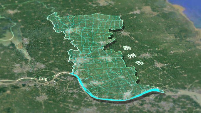 江苏泰州全境河流水网卫星地图