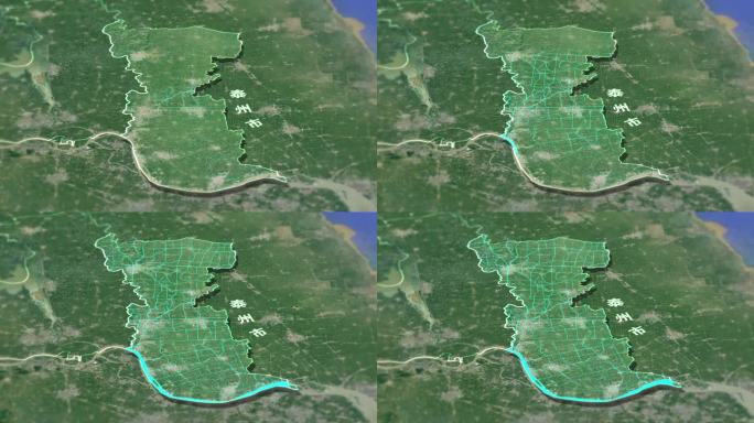 江苏泰州全境河流水网卫星地图