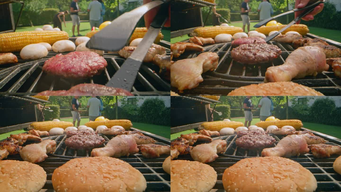 DS汉堡在花园派对上被打开烤架