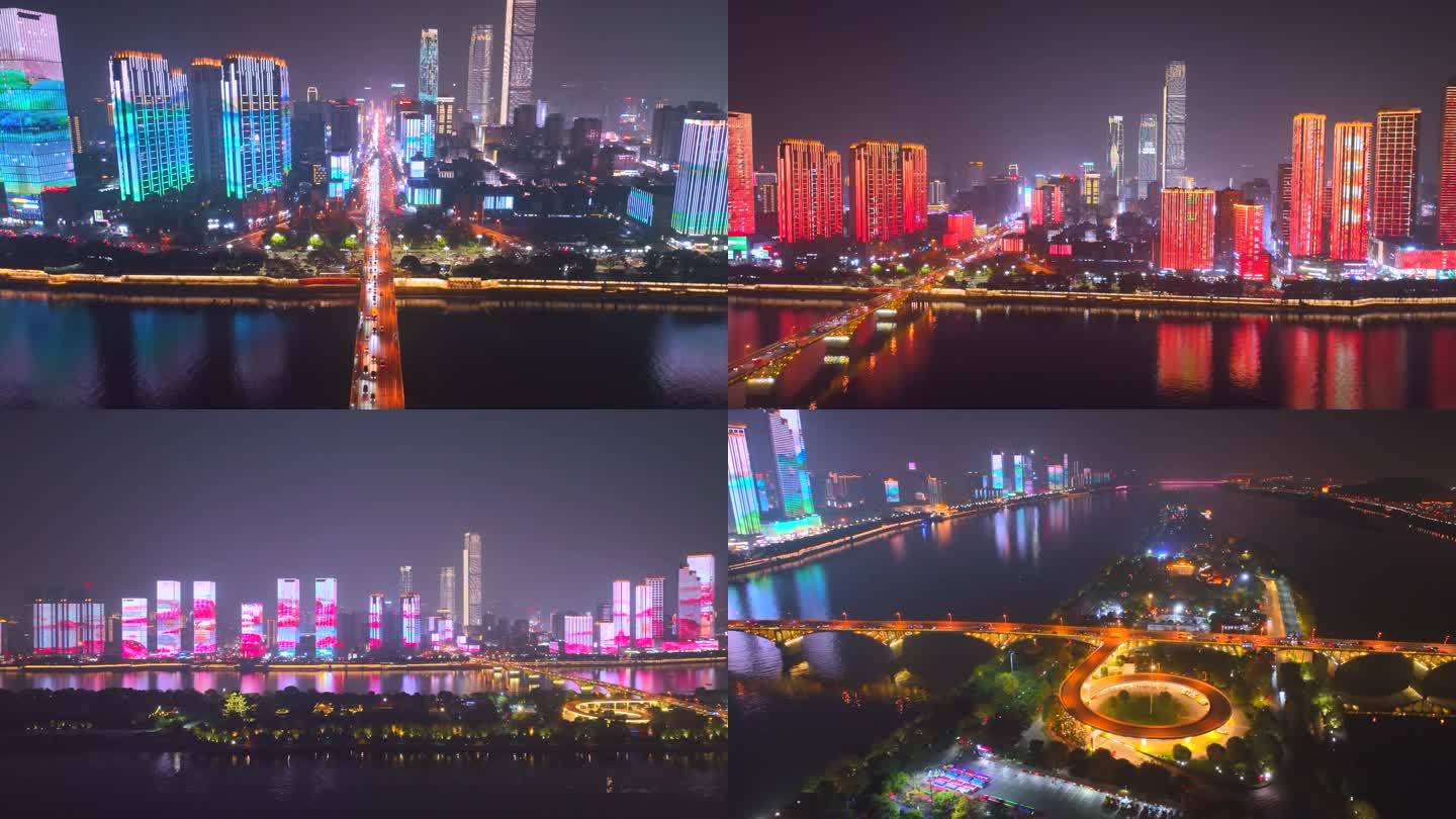 长沙风光夜景航拍延时