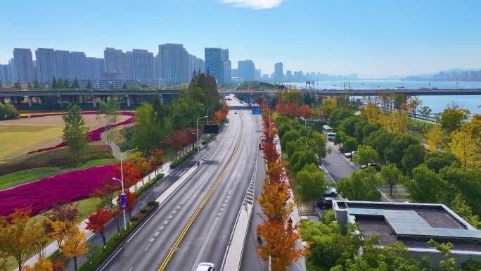 杭州滨江区机场大道风情大道江南大道航拍车