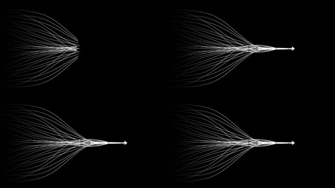 一组直线组成一个直箭头的箭头领导概念。团队合作和竞争理念。黑色背景动画
