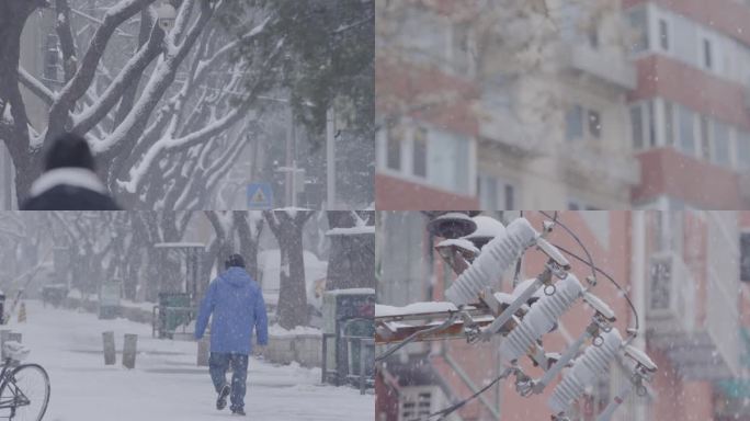 北京大雪城市，下雪天老小区行人