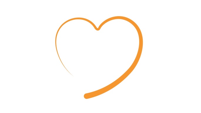 动画橙色心脏绘制与液体效果。画出和消失的笔触的效果。爱的概念，志愿服务，捐赠。矢量插图隔离在白色背景