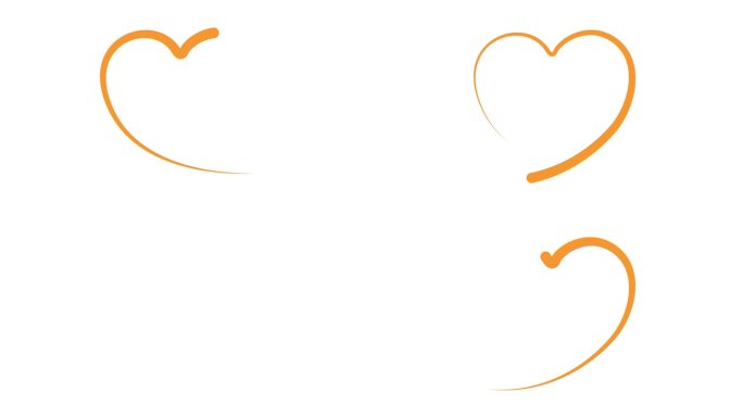 动画橙色心脏绘制与液体效果。画出和消失的笔触的效果。爱的概念，志愿服务，捐赠。矢量插图隔离在白色背景