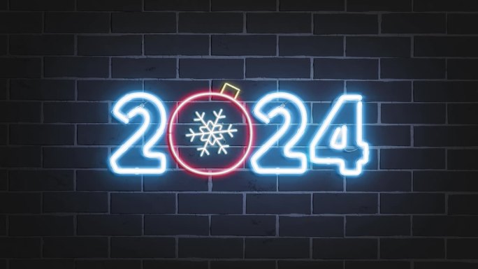装饰圣诞霓虹灯2024数字符号4k