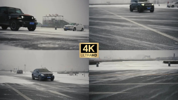 大连星海广场冰雪天行驶的汽车视频素材
