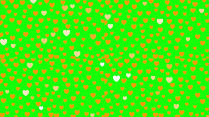 活泼的橙色心闪耀。背景为情人节，节日。绿色背景上的平面矢量插图。