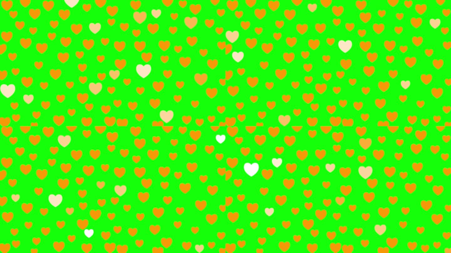 活泼的橙色心闪耀。背景为情人节，节日。绿色背景上的平面矢量插图。