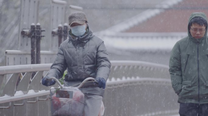 下雪天出行人群，北京市井生活