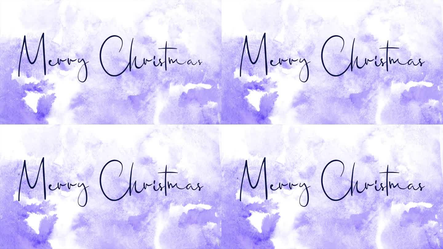 圣诞快乐与紫色水彩刷在白色的背景