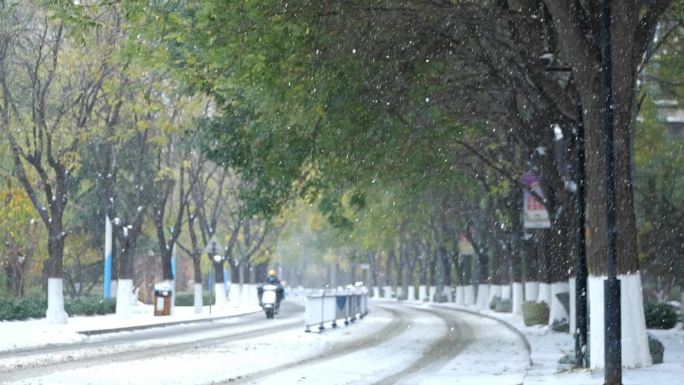 风雪中行走的人升格慢动作