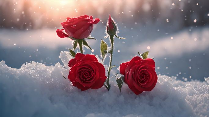 雪地红色玫瑰