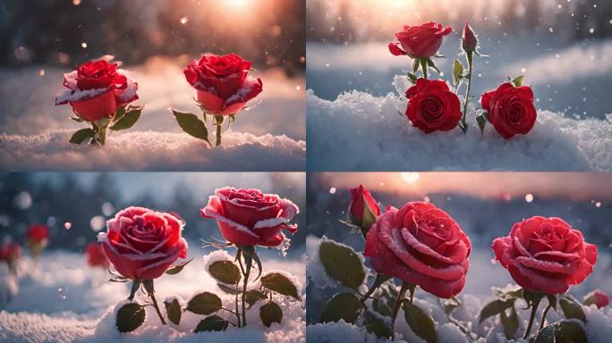雪地红色玫瑰