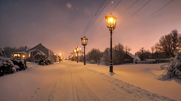 唯美雪景冬天城市夜景城市夜晚雪景大寒雪景