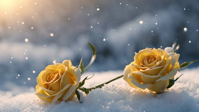 雪地黄色玫瑰