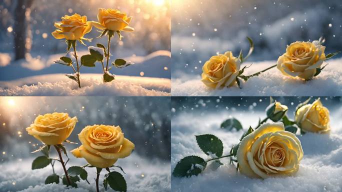 雪地黄色玫瑰
