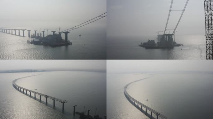 建设中的跨海大桥航拍