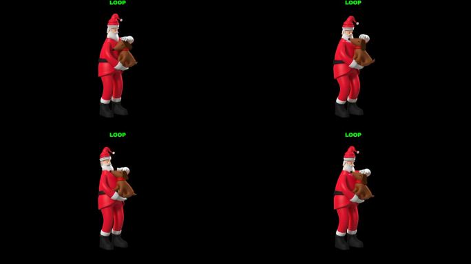 圣诞老人与棕色小狗玩耍的3D动画循环