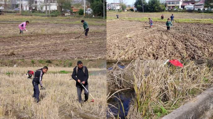 4K农民田间农耕种地翻土割草