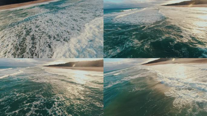航拍4k海浪海岸海洋，穿越机飞越海浪