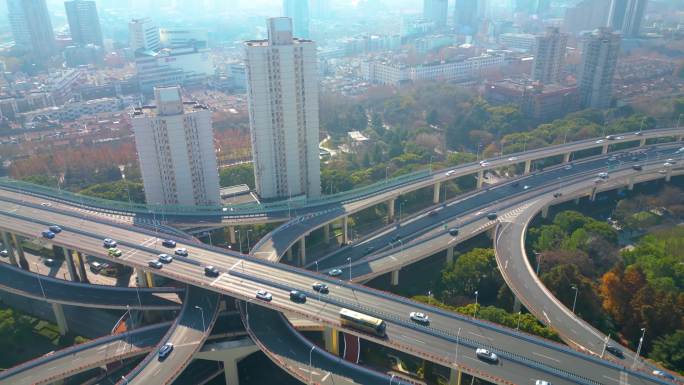 上海市黄浦区鲁班路立交桥车流风景视频素材