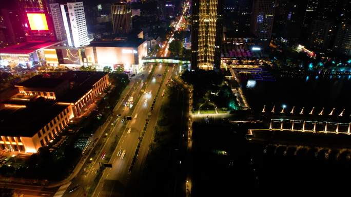 杭州大厦夜晚夜景环城北路车流延时4