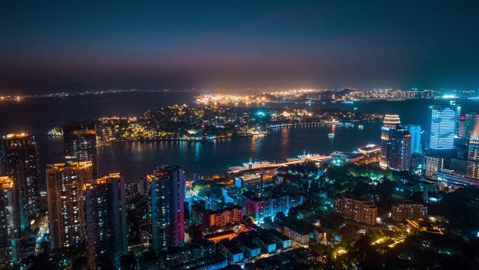 福建厦门鼓浪屿城市夜景航拍延时摄影