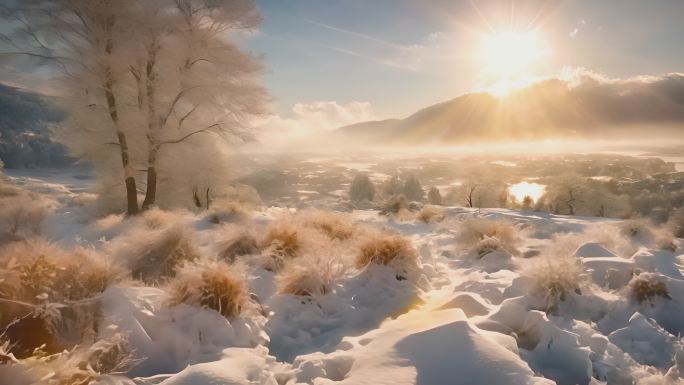 冬日暖阳雪山雪地积雪雪景