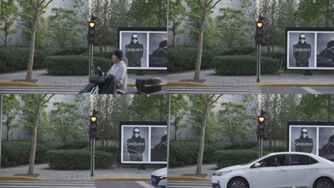 北京爱心红路灯马路行人等待人行道街边马路