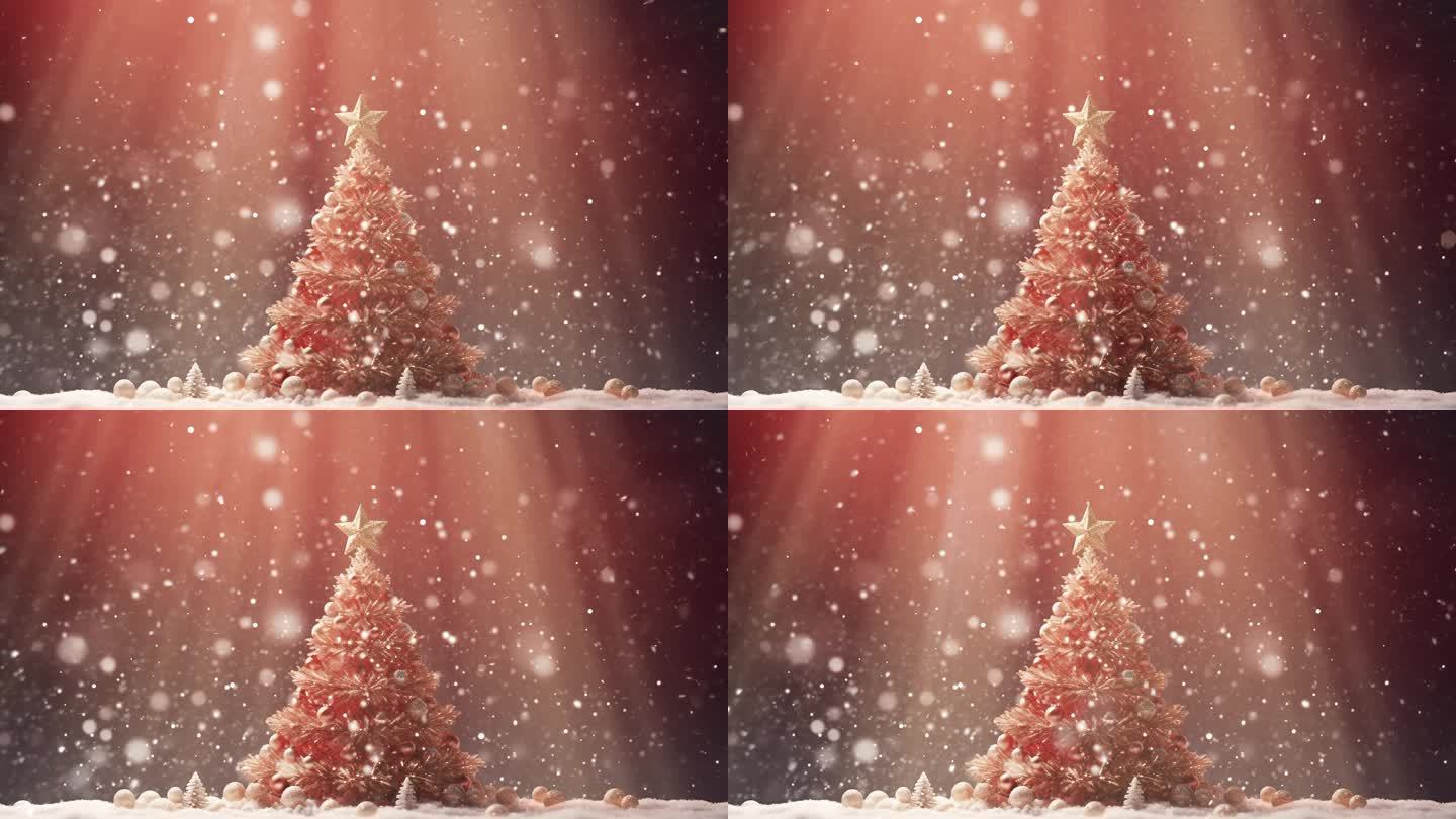 红色圣诞树背景视频 圣诞节动态背景
