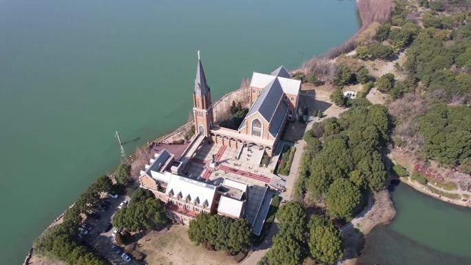 苏州独墅湖教堂环绕航拍
