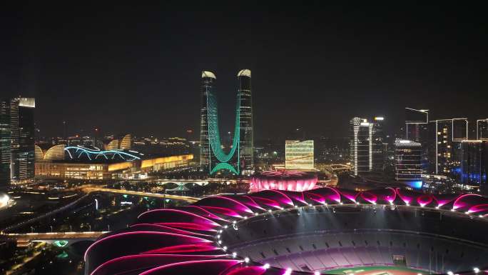 杭州城市夜景航拍