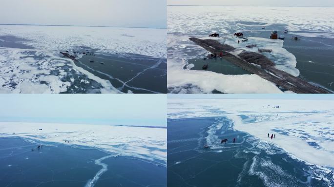 查干湖冬捕钻冰拉网撒网