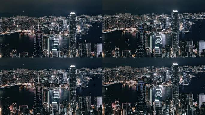 航拍香港夜间天际线