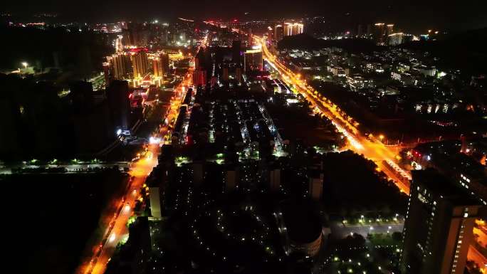 郴州市苏仙区郴州大道夜景航拍