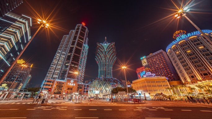 澳门街道车流夜景延时