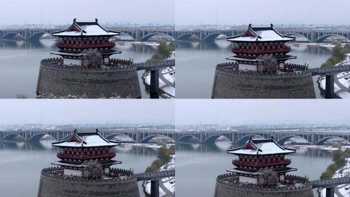 航拍洛阳朱樱塔雪景