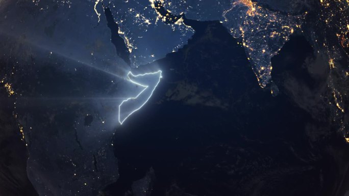 现实的地球夜间轨道和缩放发光边界索马里