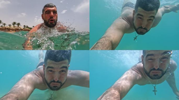 年轻男子在埃及红海游泳时拍摄自己