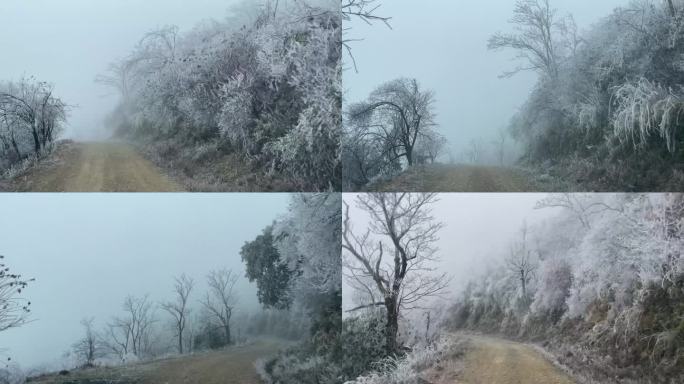 原创山顶冰冻雪景开车实拍视频