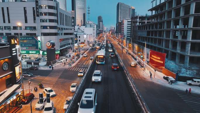 沈阳市府大路西塔街冬季航拍城市风景