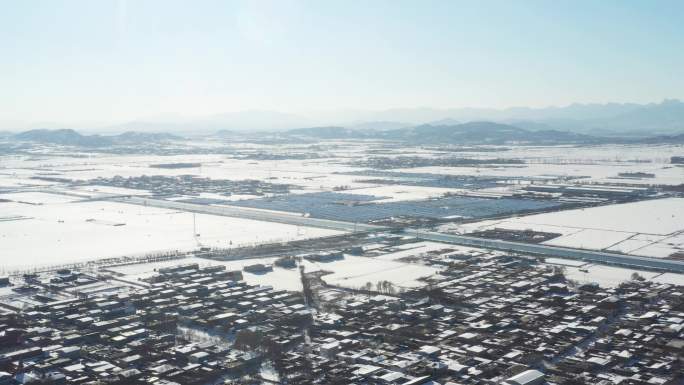 航拍雪景公路交通  航拍雪景城市乡村