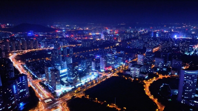 航拍合肥天鹅湖夜景 繁华都市 城市建筑群