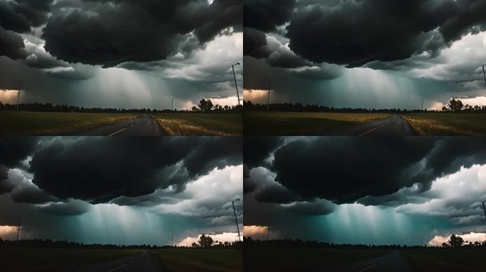 积雨云遮天蔽日云层透光空境云翻滚