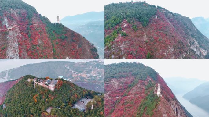 巫山县城红叶、晚霞、灯光、星空