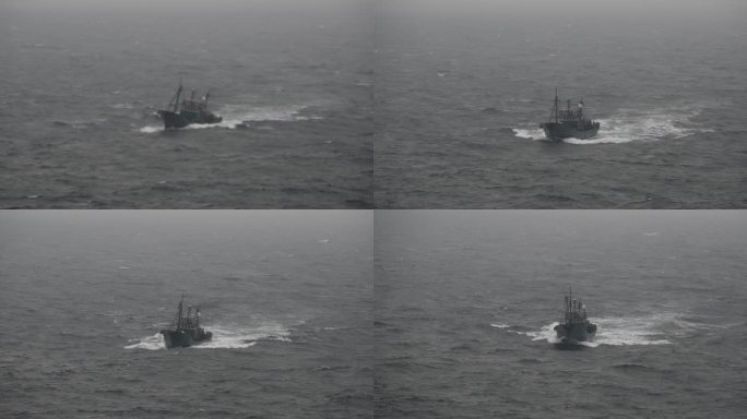 海上渔船捕鱼实拍4k