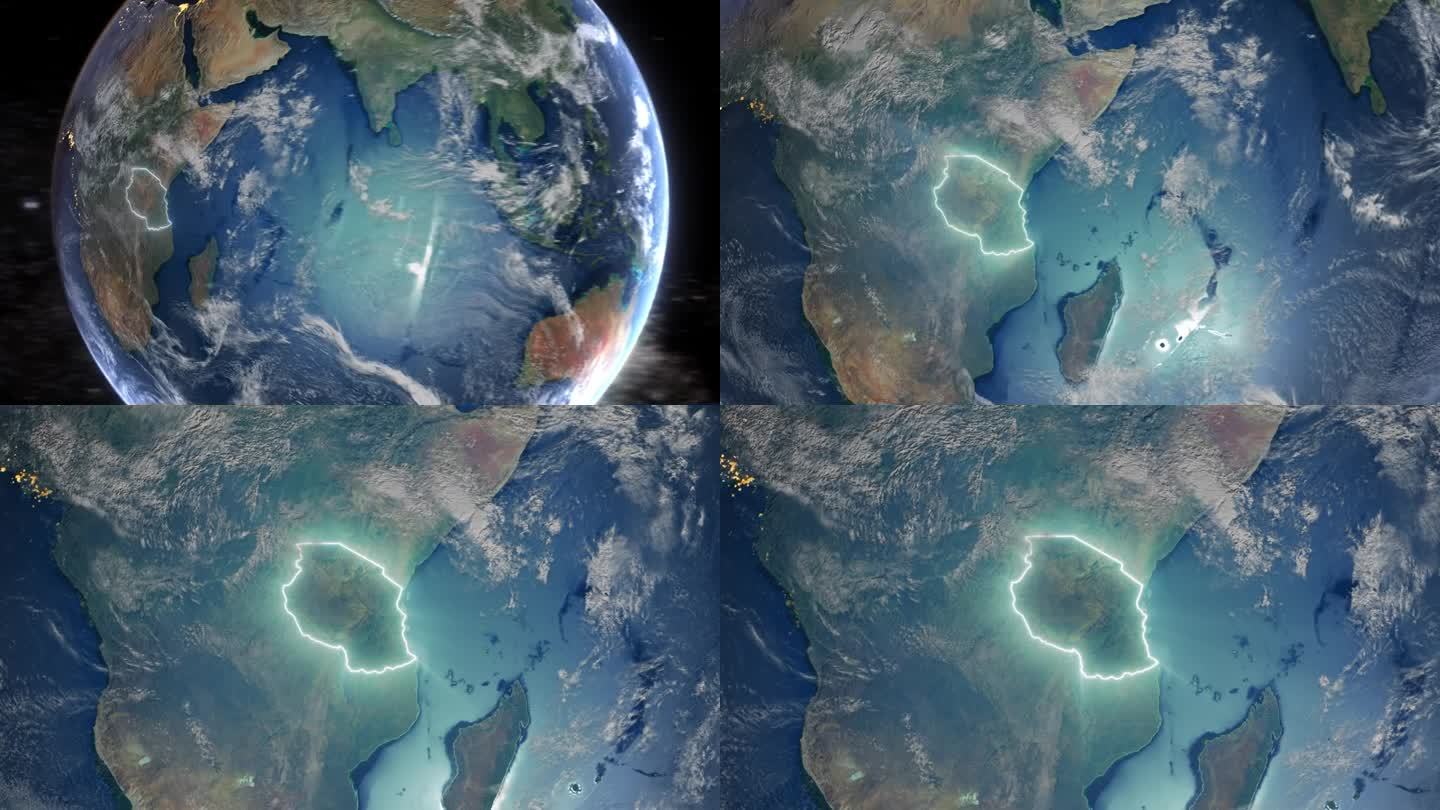 现实的地球轨道和缩放发光边界坦桑尼亚