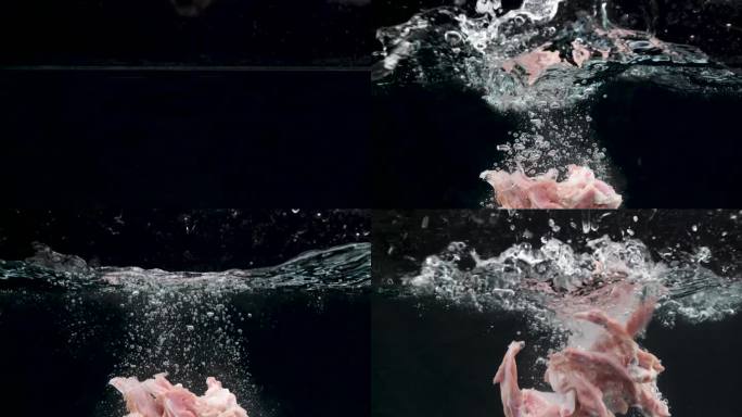 新鲜鸭锁骨落水和定格拍摄高清实拍素材
